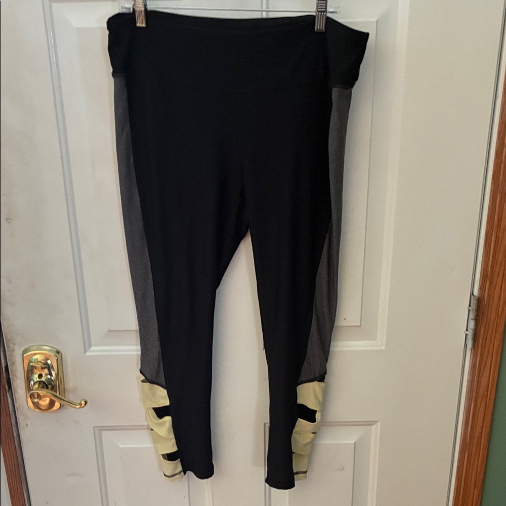 Maurice’s Black/Grey/Yellow Women's workout pant with Side Mesh Panels